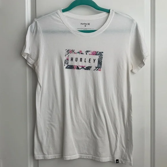 Hurley White Floral Logo T-Shirt - Picture 1 of 4